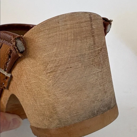 Vintage Lofsko genuine Swedish clogs wooden clog cognac colored leather size 35 - Picture 8 of 16